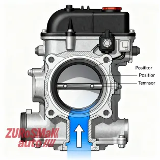 Detailed view of automotive throttle body components and operation